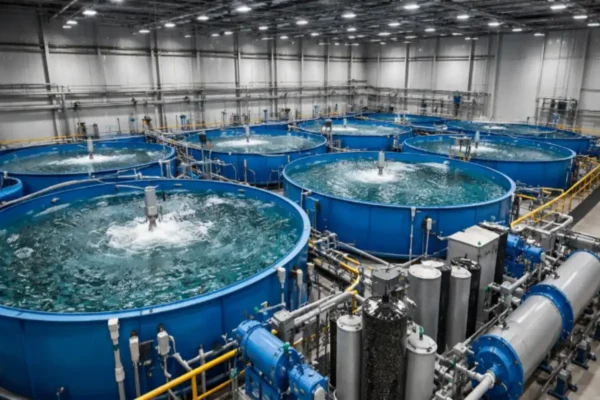 High-efficiency Recirculating Aquaculture System (RAS) for intensive tilapia farming with automated filtration