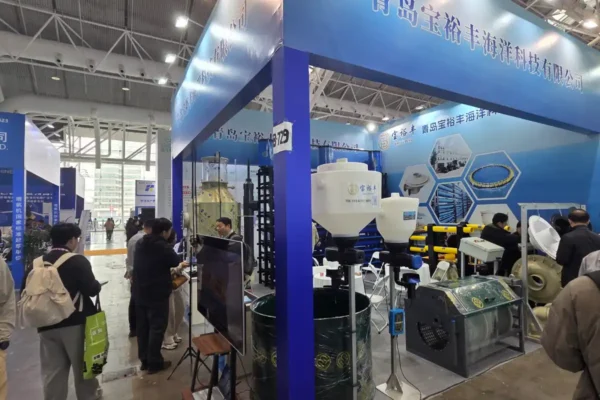 Our exhibition booth displaying sea urchin farming equipment and RAS spare parts